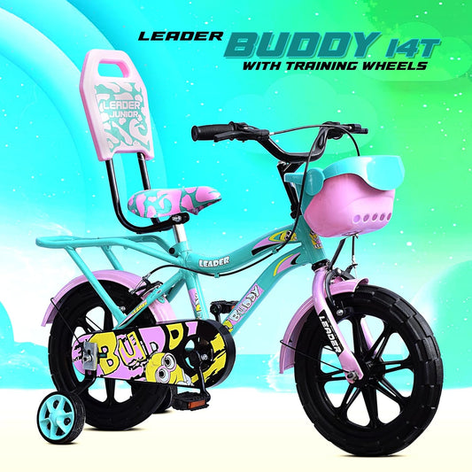 Kids Cycle 14T with Training Wheels (SEMI-Assembled) for Boys and Girls Ideal for Age Group 2-5 Years | Frame: 8 Inches (14T, Sea Green_Light Pink)