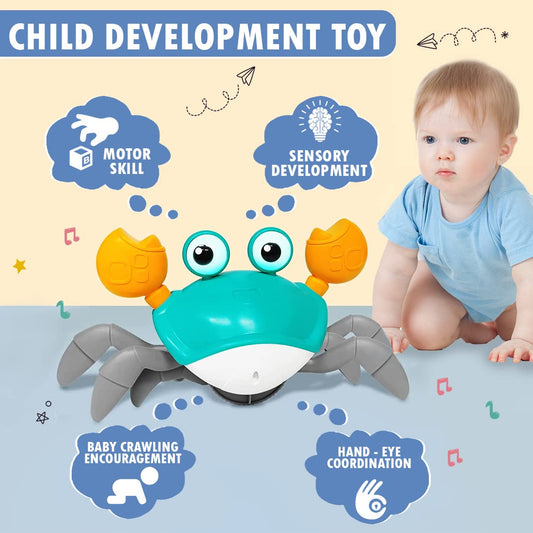 Crawling Crab Baby Toy for Kids Toddlers Infant Tummy Time Interactive Moving Toys for Babies 12 Months Electric Sensor Musical Dancing Walking Crab Toy Gift for Kids 1 2 3 Year Rechargeable