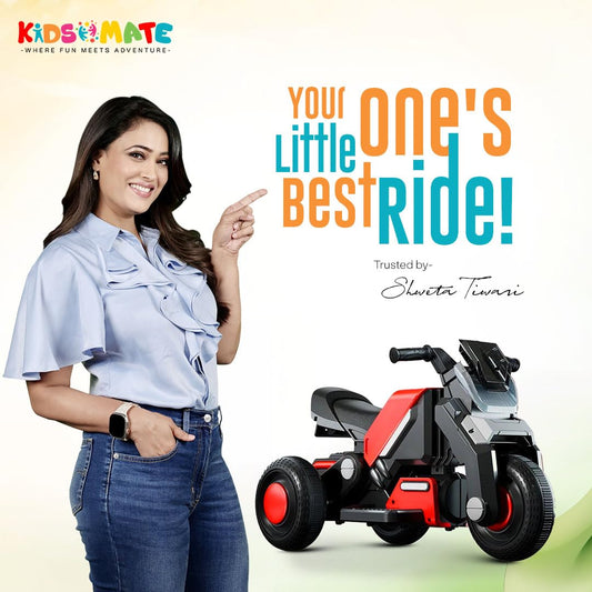 Hyrider 6V Electric Kids Bike with Rechargeable 6.5 Ah Battery Inbuilt Imported Motor Drive | Music Player, Front LED Light & Foot Accelerator Pedal Bike for Ages 1-4 Years