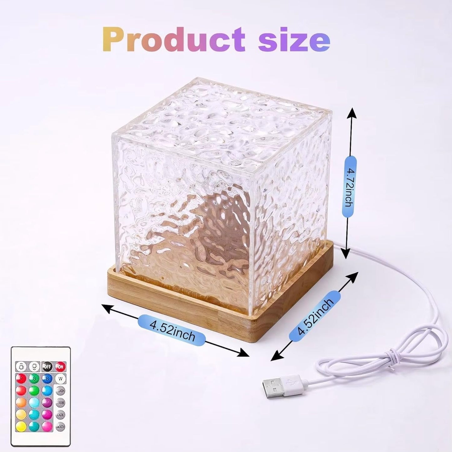 acrylic Romantic Ocean Wave Night Light Projector Lamp, 3D Water Wave Effect, LED Projection Lamp for Bedroom Decor, Remote Control (Cube Shape)Multicolor