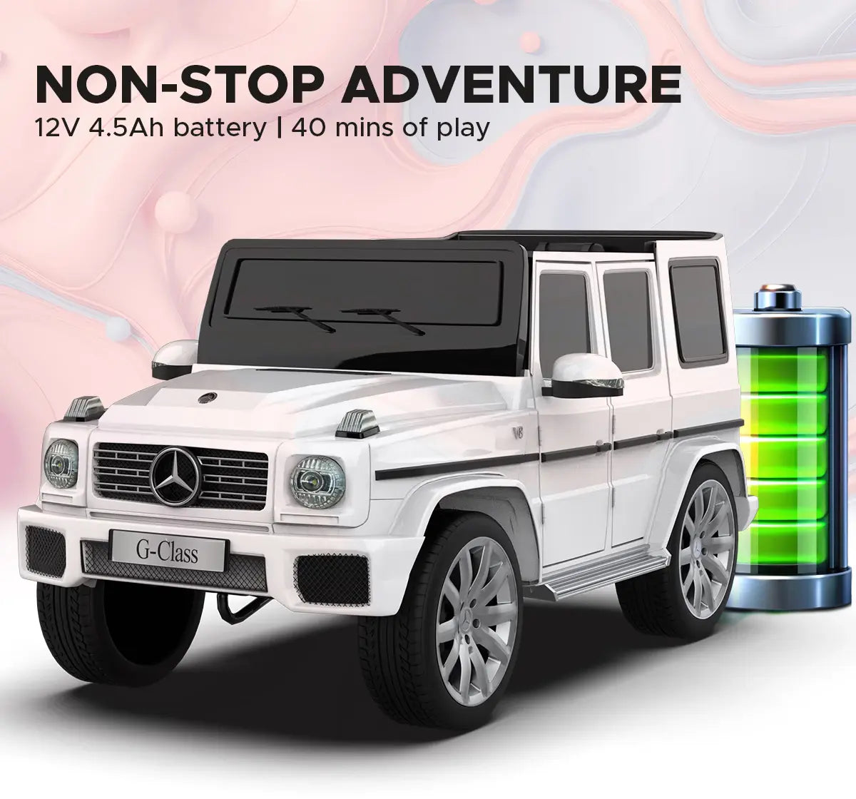 Formula Fun Mercedes Benz G-Wagon Ride-On Car, White, 3Y+