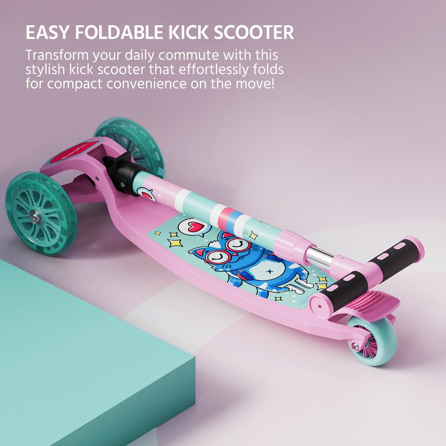 Scooter for Kids 3+ Years - Foldable Kids Scooter with PVC Wheels & Adjustable Height - Kick Scooter Capacity 50Kg- Baby Scooter Toys for 3+ Year Old Boy & Girl - Skate Scooter (Llks18) Pink