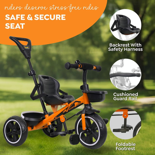 Plug N Play Kids / Baby Tricycle with Parental Control , Cushion seat and seat Belt for 12 Months to 48 Months Boys / Girls / . Carrying Capacity Upto 30kgs ( Orange )