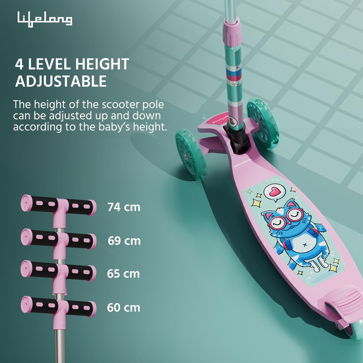 Scooter for Kids 3+ Years - Foldable Kids Scooter with PVC Wheels & Adjustable Height - Kick Scooter Capacity 50Kg- Baby Scooter Toys for 3+ Year Old Boy & Girl - Skate Scooter (Llks18) Pink