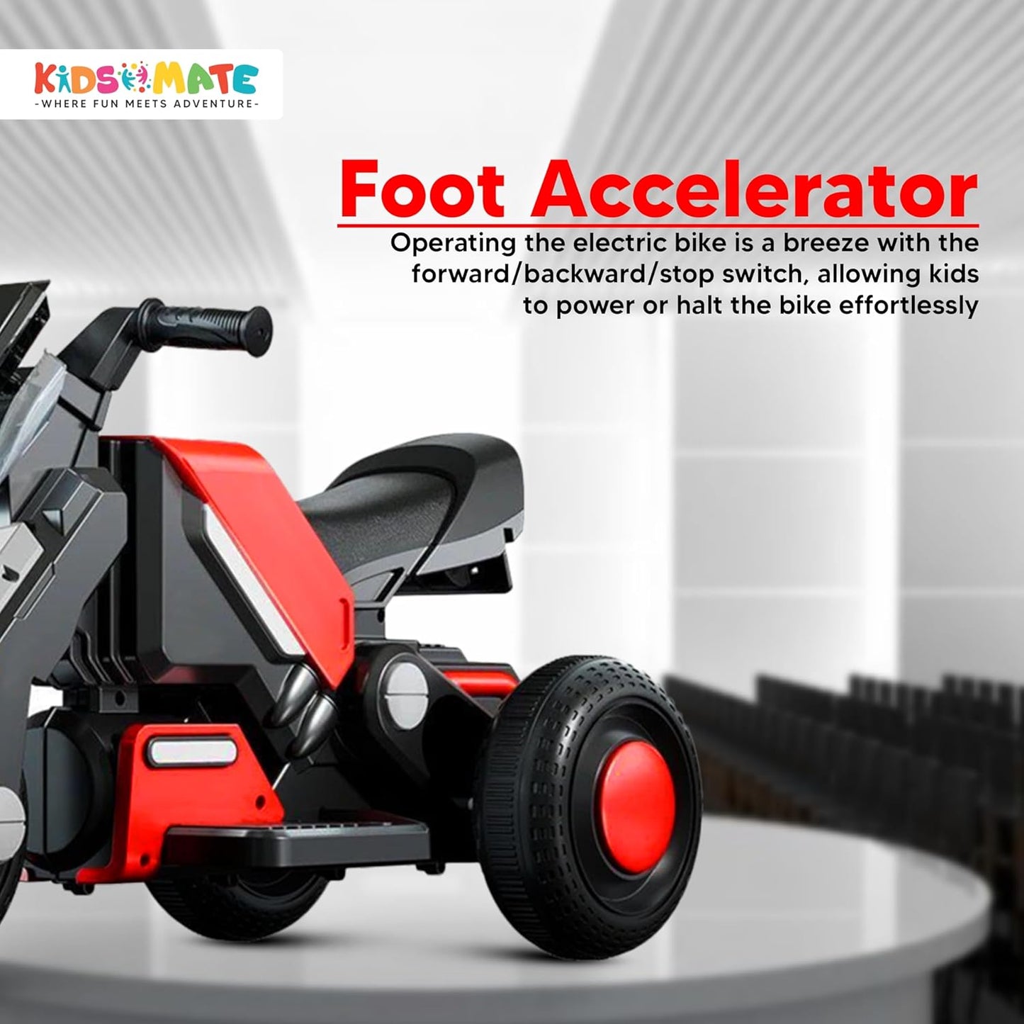 Hyrider 6V Electric Kids Bike with Rechargeable 6.5 Ah Battery Inbuilt Imported Motor Drive | Music Player, Front LED Light & Foot Accelerator Pedal Bike for Ages 1-4 Years