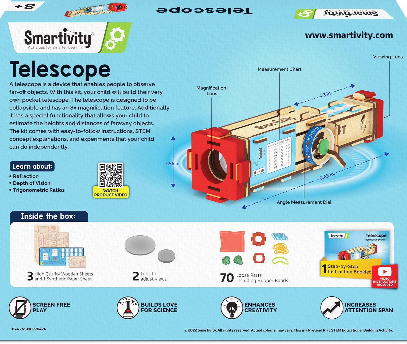 Telescope Toy for Kids Age 8-9-10-11-12-13-14 Years Old | Measure Height & Distance | Birthday Gift for Boys & Girls | DIY Science Toys for Kids 8-14 Year| STEM Kit