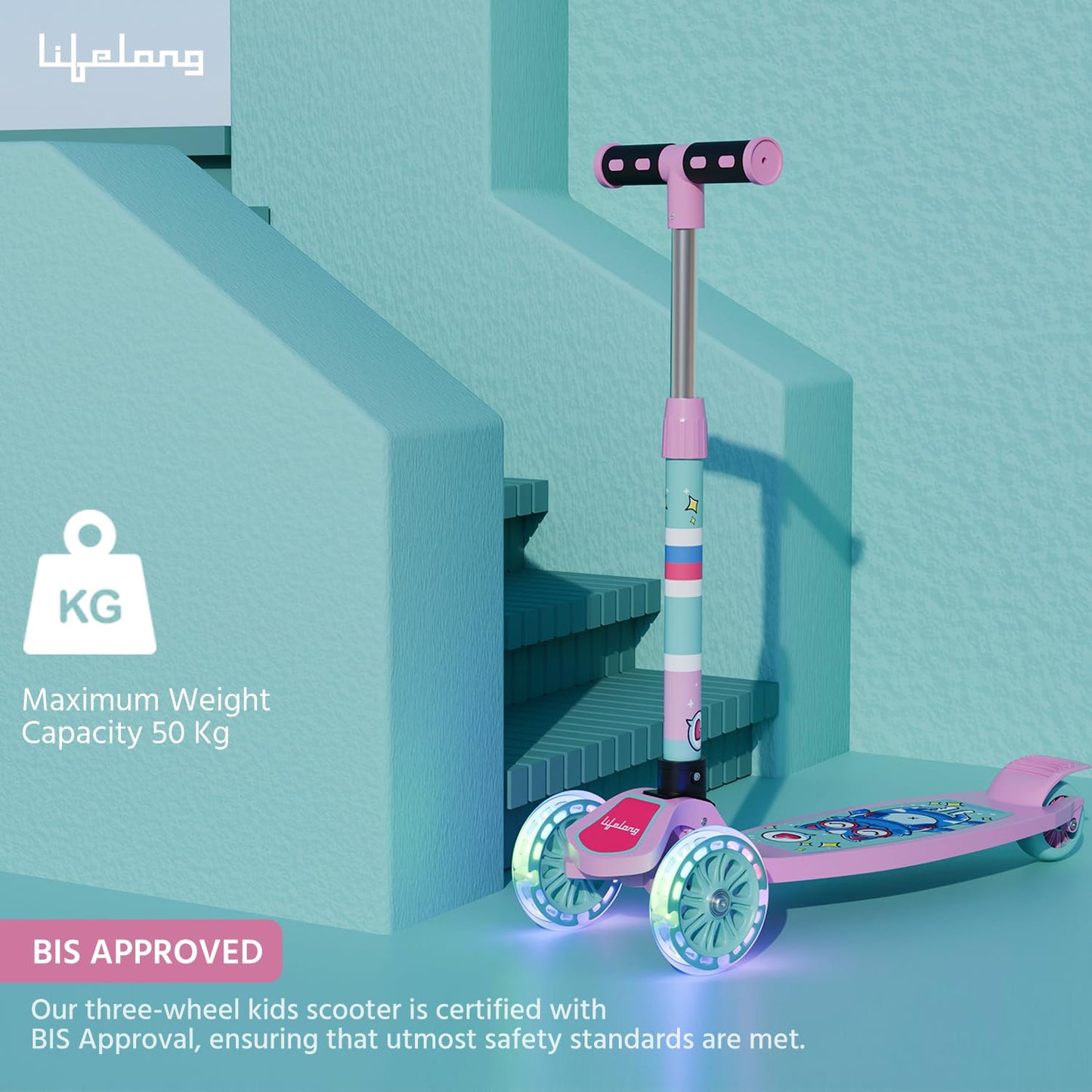 Scooter for Kids 3+ Years - Foldable Kids Scooter with PVC Wheels & Adjustable Height - Kick Scooter Capacity 50Kg- Baby Scooter Toys for 3+ Year Old Boy & Girl - Skate Scooter (Llks18) Pink