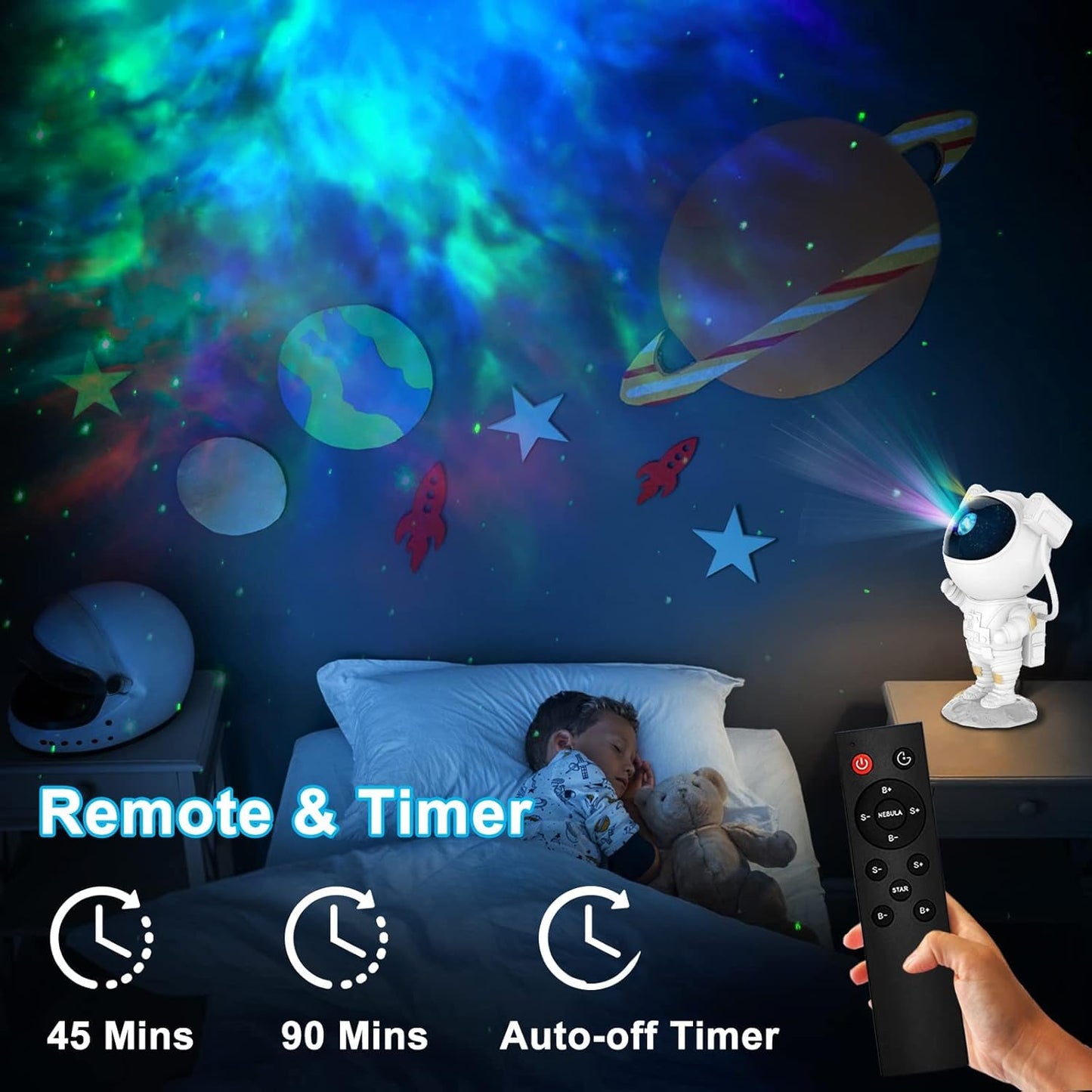 Astronaut Galaxy Projector Night Light – 360° Rotating Nebula Star Projector with Remote Control, Timer & Adjustable Head – LED Space Lamp for Kids’ Bedroom, Gaming Room, Home & Party Décor