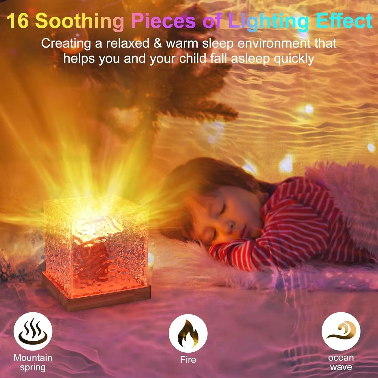 acrylic Romantic Ocean Wave Night Light Projector Lamp, 3D Water Wave Effect, LED Projection Lamp for Bedroom Decor, Remote Control (Cube Shape)Multicolor