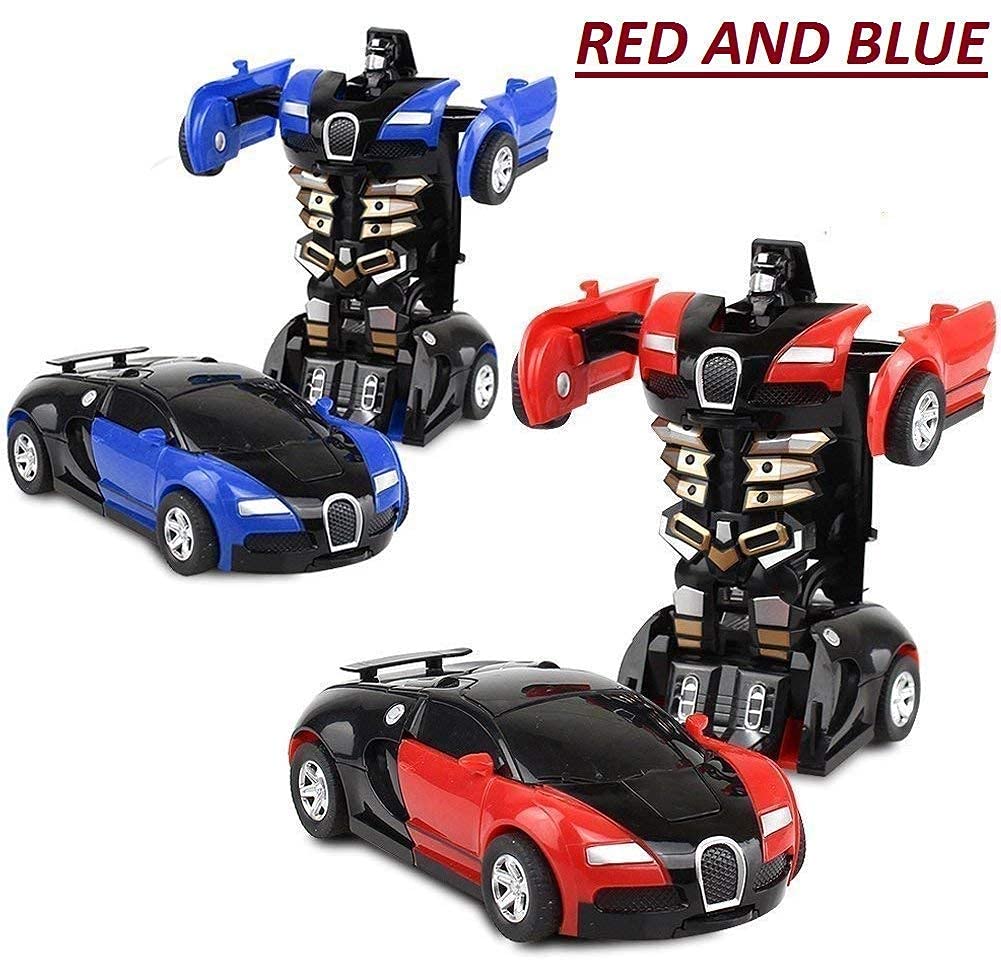 Plastic Battery Operated Converting Car to Robot, Robot to Car Automatically,Robot Toy, with Light and Sound for Kids Indoor and Outdoor 3 Year, Pack of 1