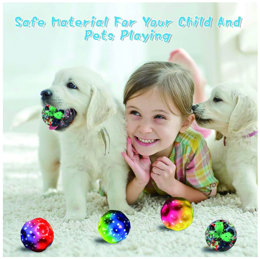LED Flashing Luminous Bouncing Crazy Bounce Moon Pack 2 Pcs Soft Rubber Training Coral Balls