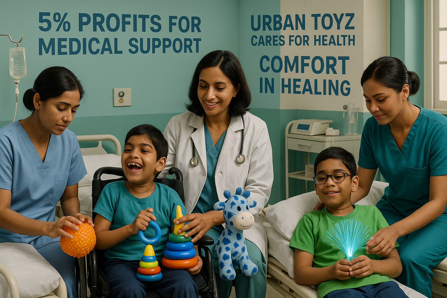 Orphanage medical care room with comfort toys
