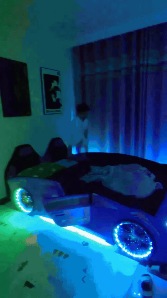 Blue Racing Car Bed for Kids with LED Lights | Luxurious | Comfortable | High Quality