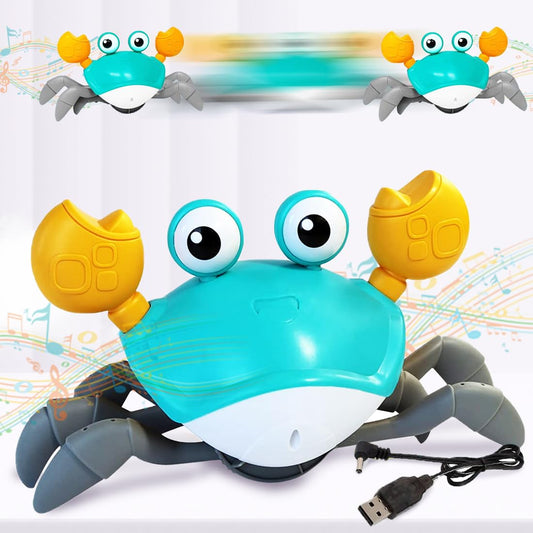 Crawling Crab Baby Toy for Kids Toddlers Infant Tummy Time Interactive Moving Toys for Babies 12 Months Electric Sensor Musical Dancing Walking Crab Toy Gift for Kids 1 2 3 Year Rechargeable