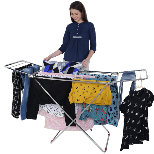 Stainless Steel Foldable Cloth Dryer Stand Double Rack Cloth Stands for Drying Clothes Steel (Cross)