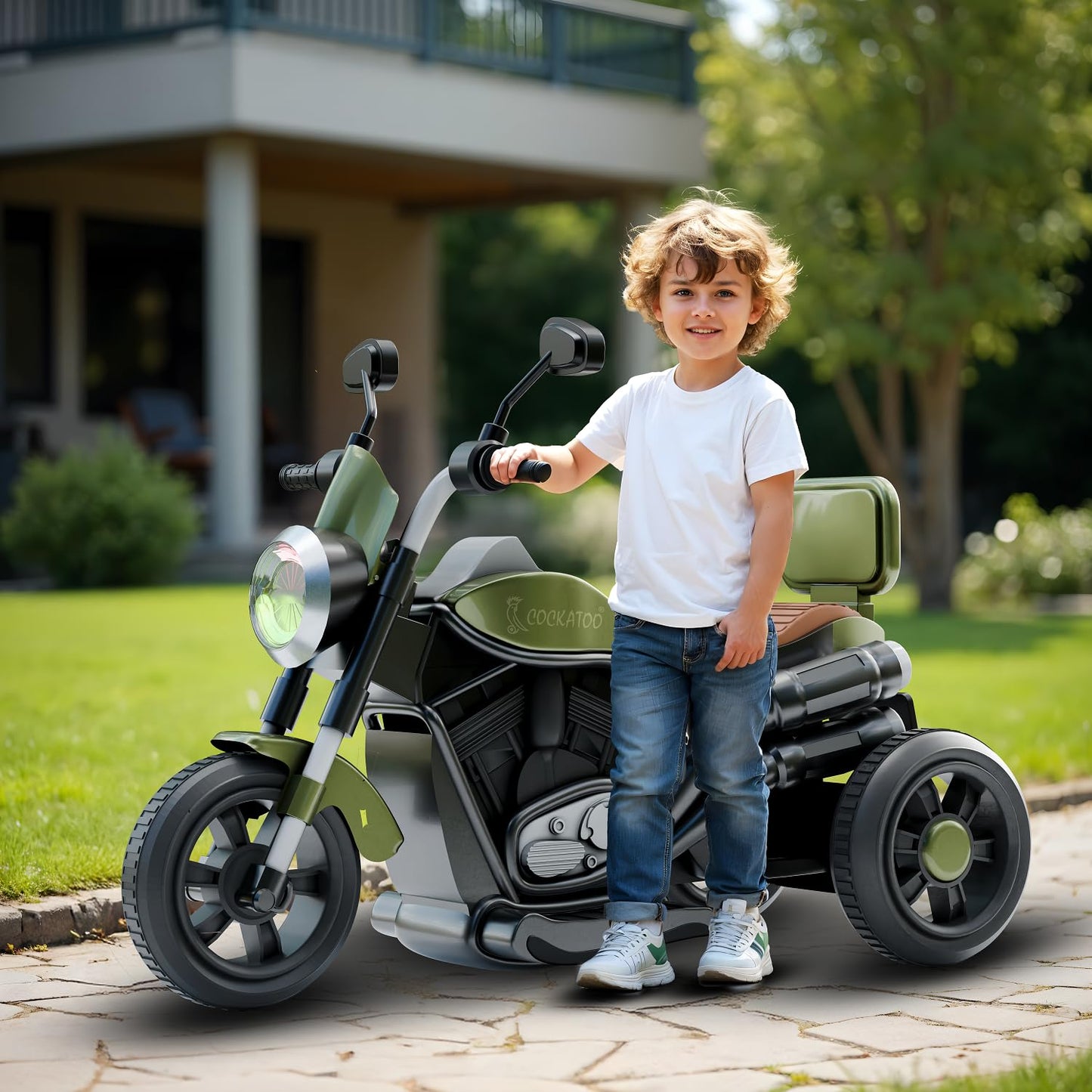 5ECruise Rechargable Electric Kids Bike with Music&LED, Kids Scooter Bike for 1-5 Years Boys&Girls Powered by 6V Battery & Motor for 4.5-6Hr Ride with Foot Accelerator(Harrlay,Green)