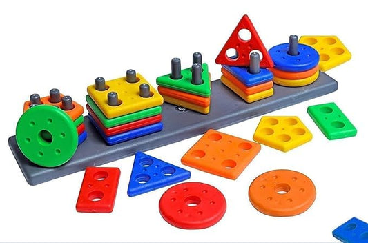 ngle Geometric Plastic Blocks, Sorting & Stacking Toys for Toddlers and Kids Preschool, Color Stacker Shape Sorter Gift Educational Learning Toy for 1 2 3 Years Boys and Girls, Multicolor