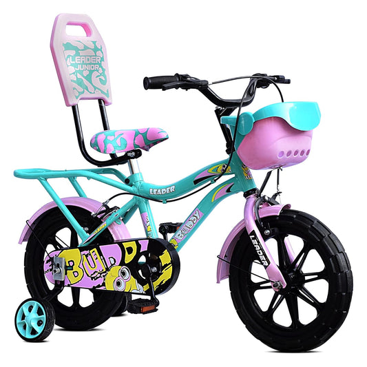 Kids Cycle 14T with Training Wheels (SEMI-Assembled) for Boys and Girls Ideal for Age Group 2-5 Years | Frame: 8 Inches (14T, Sea Green_Light Pink)