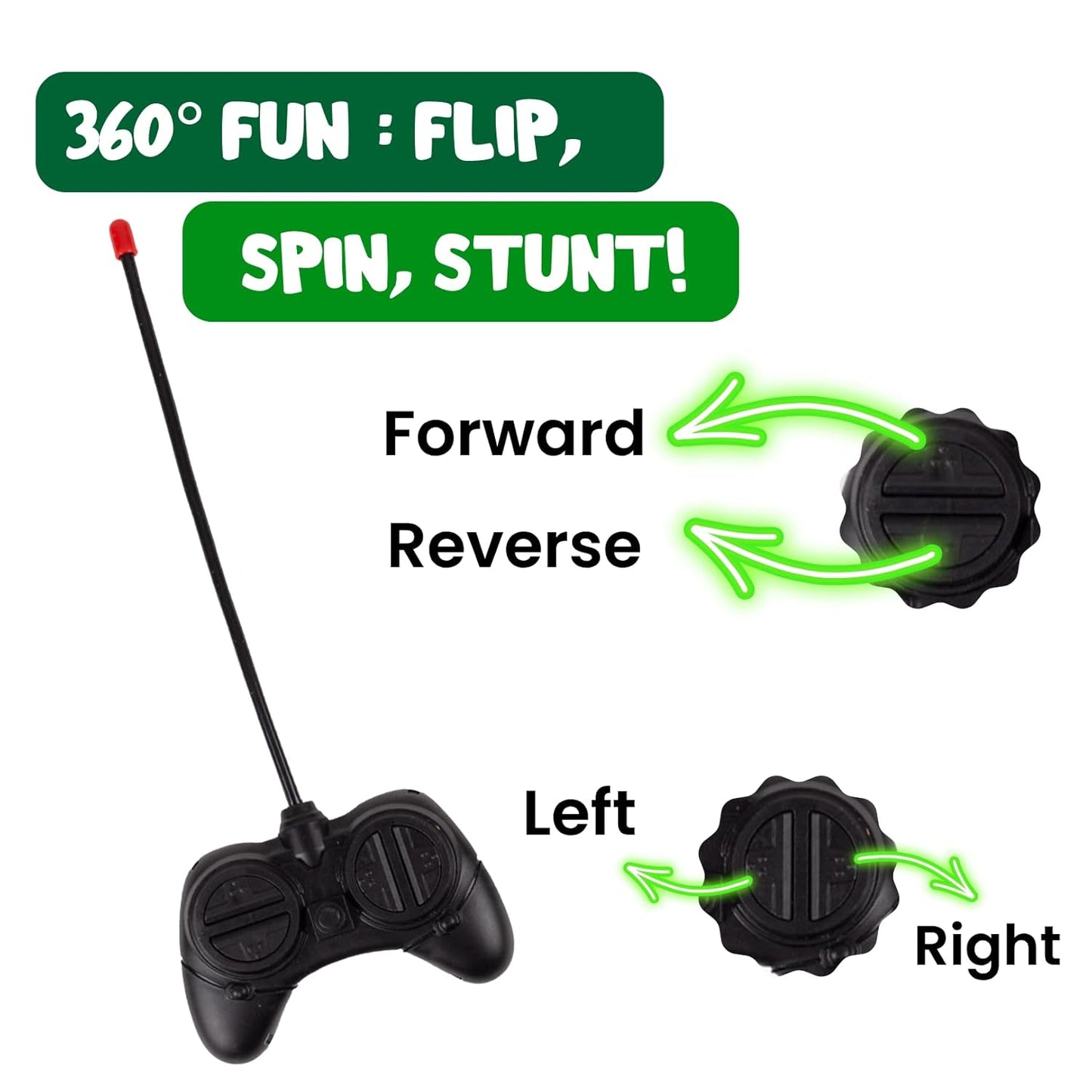 Rechargeable 360° Rotating & Rolling Small Stunt Car Toy with USB Cable & Remote Controller | Blue Color, Power Source: Lithium Battery in Car (Included)