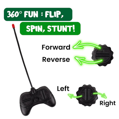 Rechargeable 360° Rotating & Rolling Small Stunt Car Toy with USB Cable & Remote Controller | Blue Color, Power Source: Lithium Battery in Car (Included)