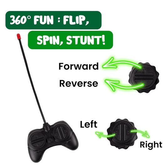 Rechargeable 360° Rotating & Rolling Small Stunt Car Toy with USB Cable & Remote Controller | Blue Color, Power Source: Lithium Battery in Car (Included)