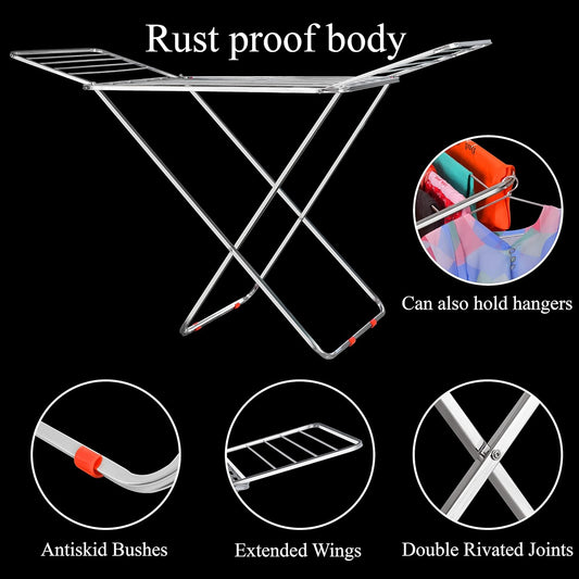 Stainless Steel Foldable Cloth Dryer Stand Double Rack Cloth Stands for Drying Clothes Steel (Cross)