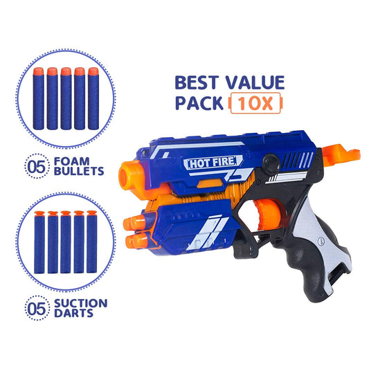 Hot Fire Soft Bullet Gun Toy With 10 Safe Soft Foam Bullets, Fun Target Shooting Battle Fight Game For Kids Boys (Blaze Storm- Hot Fire),Multicolor