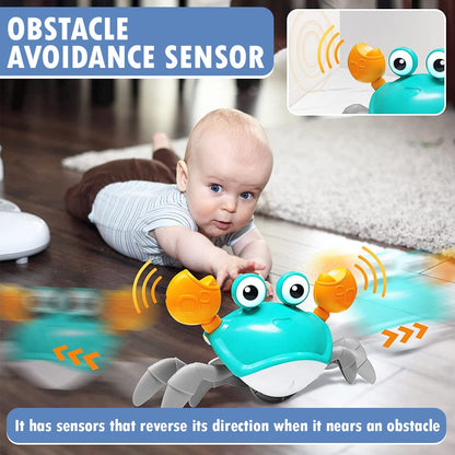 Crawling Crab Baby Toy for Kids Toddlers Infant Tummy Time Interactive Moving Toys for Babies 12 Months Electric Sensor Musical Dancing Walking Crab Toy Gift for Kids 1 2 3 Year Rechargeable