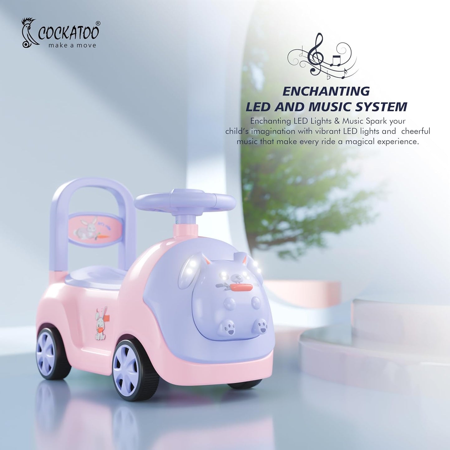 Kids Baby Bunny Swing Car for Kids Ride-On Magic Car with LED Lights & Music Push & Glide Toy for Toddlers with Backrest Seat & Big Wheel Push Car for Ages 1-3 Pink & Purple Up to 25 Kg Brand: Cockatoo