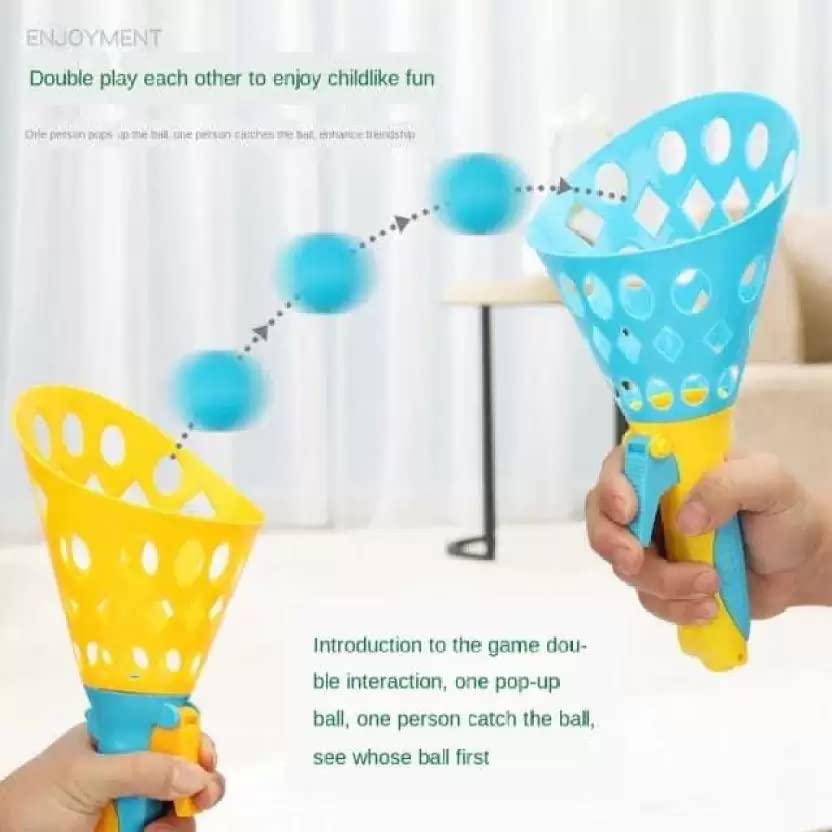 Click and Catch Twin Ball Launcher Game with 3 Balls Indoor Outdoor Toy Set, Pop & Catch Ball Play Fun Boys & Girls - Multicolor