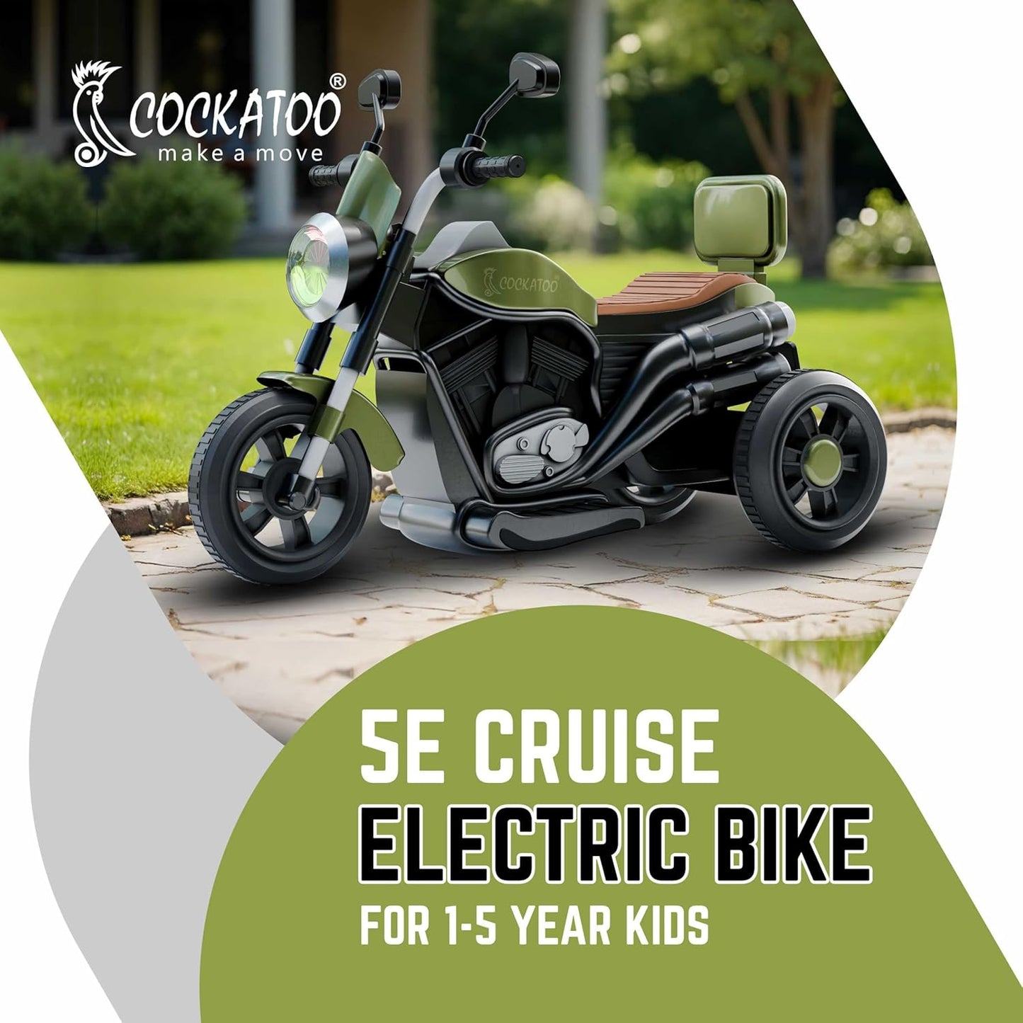 5ECruise Rechargable Electric Kids Bike with Music&LED, Kids Scooter Bike for 1-5 Years Boys&Girls Powered by 6V Battery & Motor for 4.5-6Hr Ride with Foot Accelerator(Harrlay,Green)