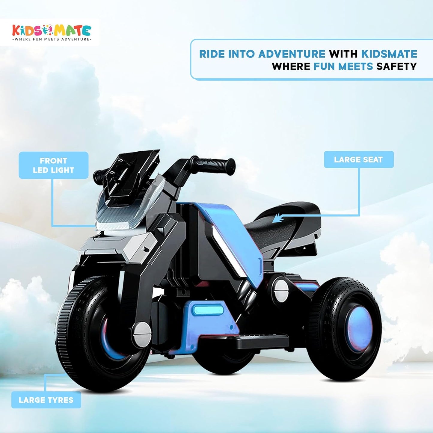 yrider 6V Electric Kids Bike with Rechargeable 6.5 Ah Battery Inbuilt Imported Motor Drive | Music Player, Front LED Light & Foot Accelerator Pedal Bike for Ages 1-4 Years