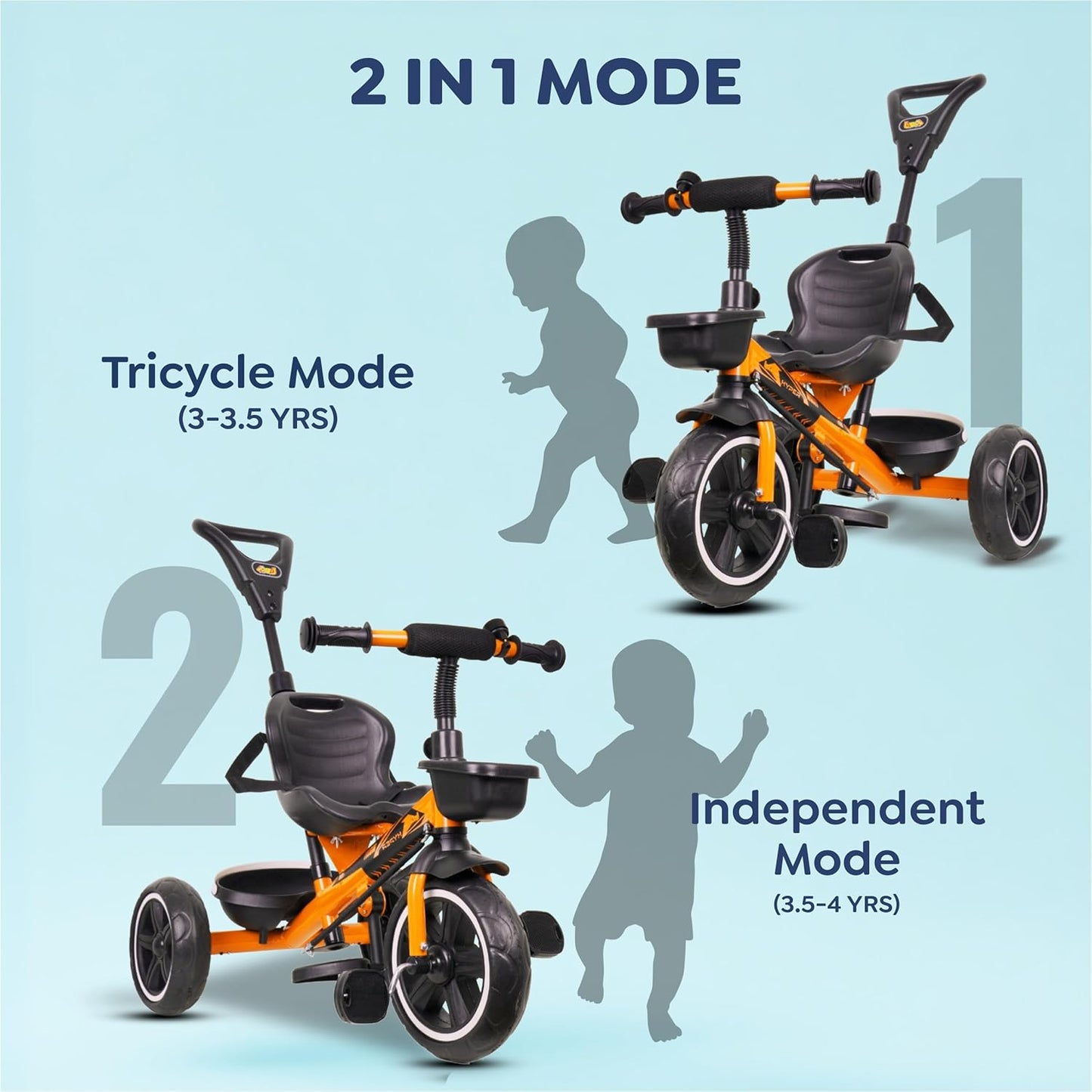 Plug N Play Kids / Baby Tricycle with Parental Control , Cushion seat and seat Belt for 12 Months to 48 Months Boys / Girls / . Carrying Capacity Upto 30kgs ( Orange )