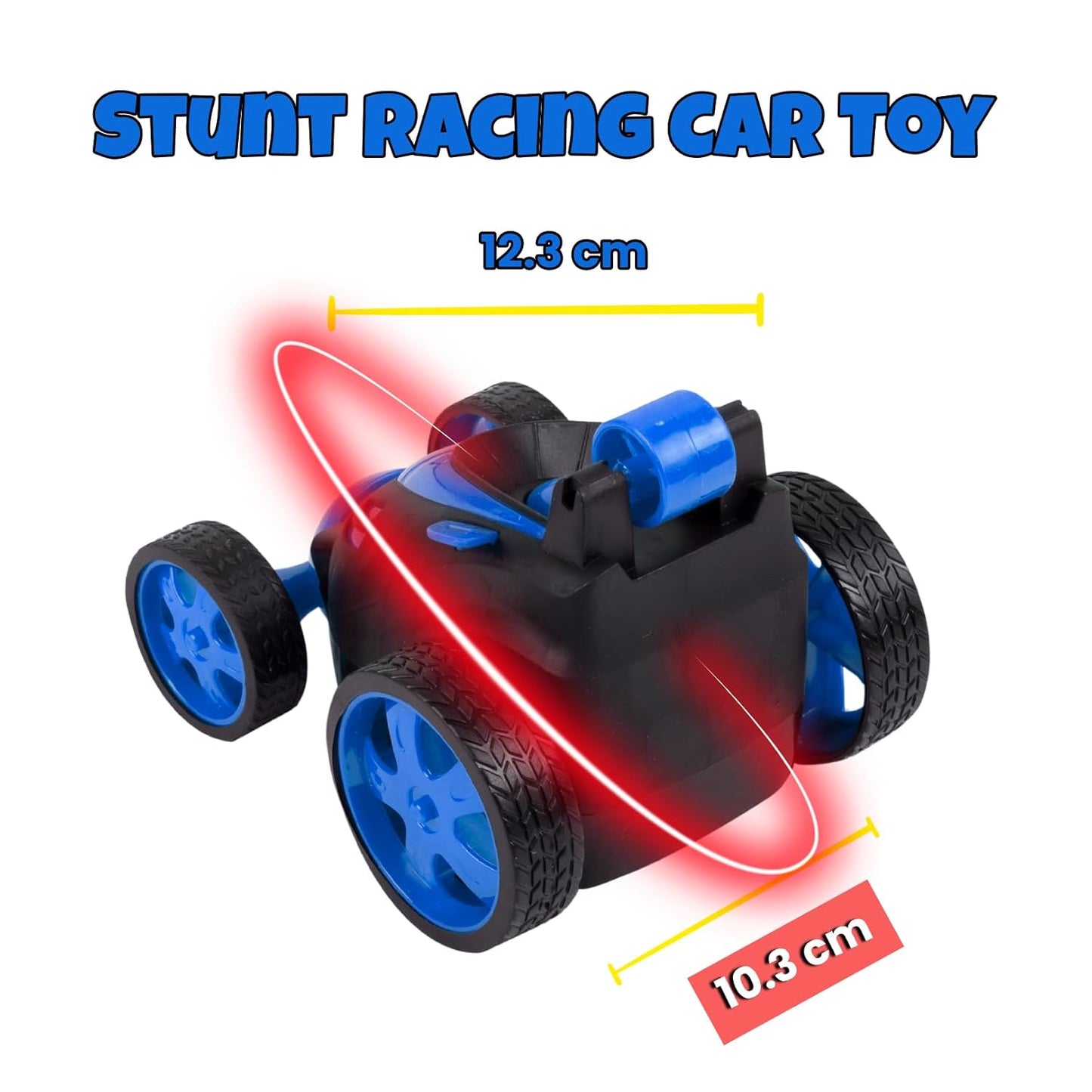 Rechargeable 360° Rotating & Rolling Small Stunt Car Toy with USB Cable & Remote Controller | Blue Color, Power Source: Lithium Battery in Car (Included)