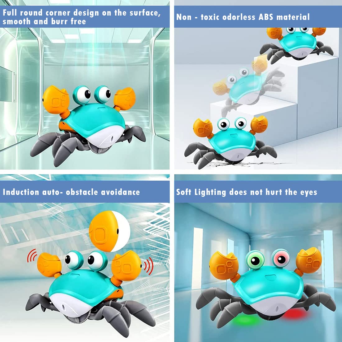 Crawling Crab Baby Toy for Kids Toddlers Infant Tummy Time Interactive Moving Toys for Babies 12 Months Electric Sensor Musical Dancing Walking Crab Toy Gift for Kids 1 2 3 Year Rechargeable