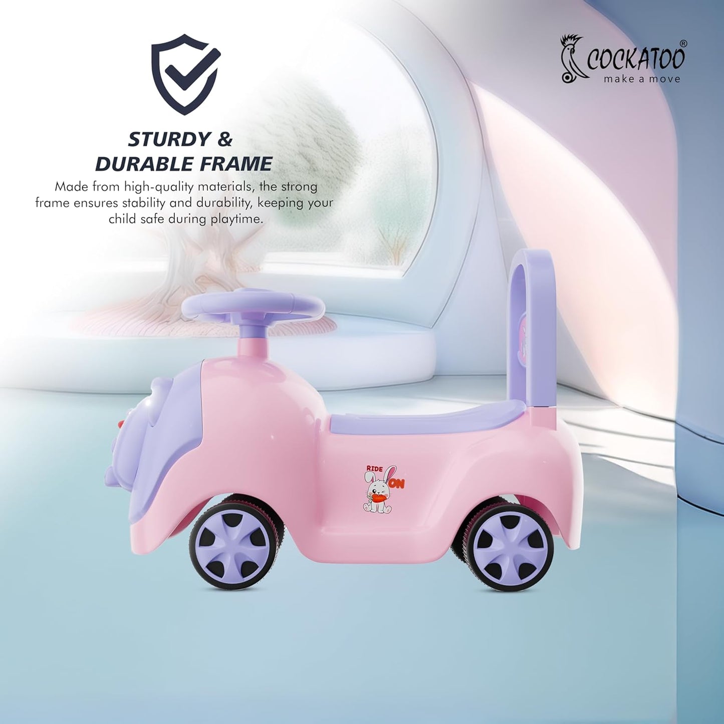 Kids Baby Bunny Swing Car for Kids Ride-On Magic Car with LED Lights & Music Push & Glide Toy for Toddlers with Backrest Seat & Big Wheel Push Car for Ages 1-3 Pink & Purple Up to 25 Kg Brand: Cockatoo