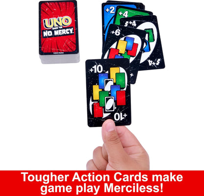 Mattel Games UNO Show ‘em No Mercy Card Game for Kids, Adults & Family Parties and Travel with Extra Cards, Special Rules and Tougher Penalties.