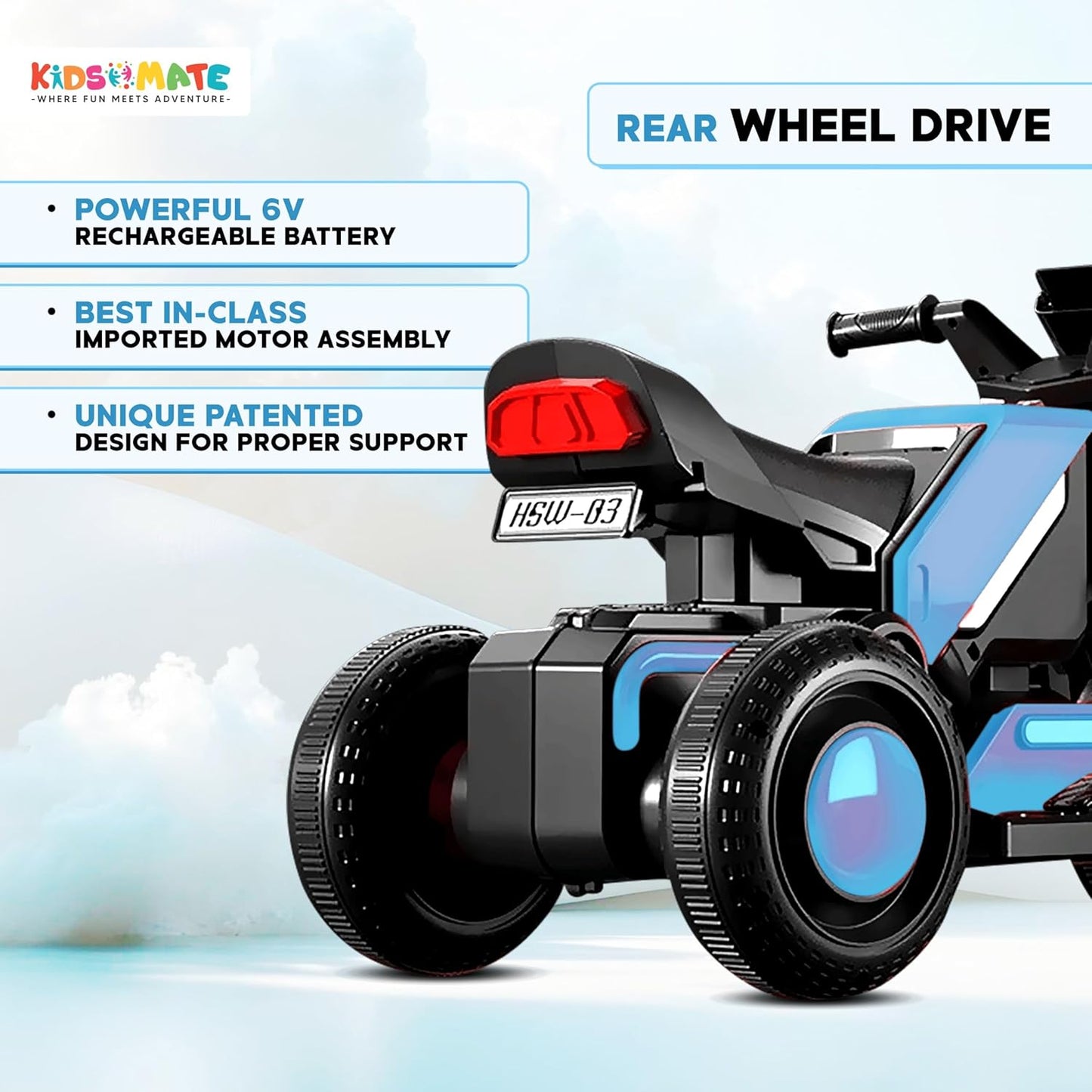yrider 6V Electric Kids Bike with Rechargeable 6.5 Ah Battery Inbuilt Imported Motor Drive | Music Player, Front LED Light & Foot Accelerator Pedal Bike for Ages 1-4 Years
