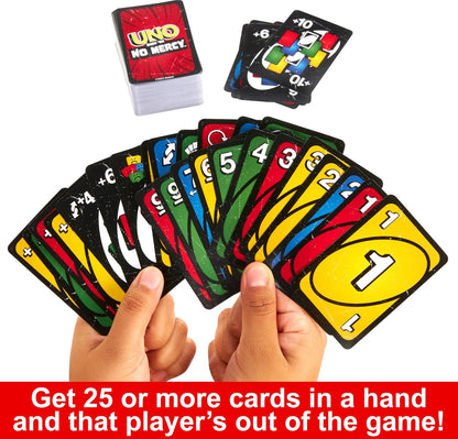 Mattel Games UNO Show ‘em No Mercy Card Game for Kids, Adults & Family Parties and Travel with Extra Cards, Special Rules and Tougher Penalties.