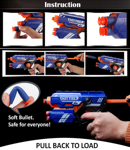 Hot Fire Soft Bullet Gun Toy With 10 Safe Soft Foam Bullets, Fun Target Shooting Battle Fight Game For Kids Boys (Blaze Storm- Hot Fire),Multicolor