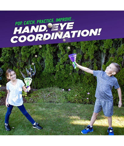 Click and Catch Twin Ball Launcher Game with 3 Balls Indoor Outdoor Toy Set, Pop & Catch Ball Play Fun Boys & Girls - Multicolor