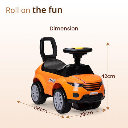 Ride on & Car for Kids with Music & Horn Steering, Push Car for Baby with Backrest, Safety Guard, Under Seat Storage & Big Wheels, Ride on for Kids 1 to 3 Years Upto 25 Kgs (Orange)