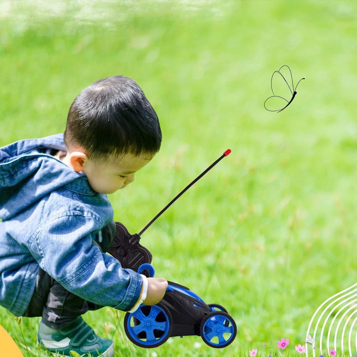 Rechargeable 360° Rotating & Rolling Small Stunt Car Toy with USB Cable & Remote Controller | Blue Color, Power Source: Lithium Battery in Car (Included)