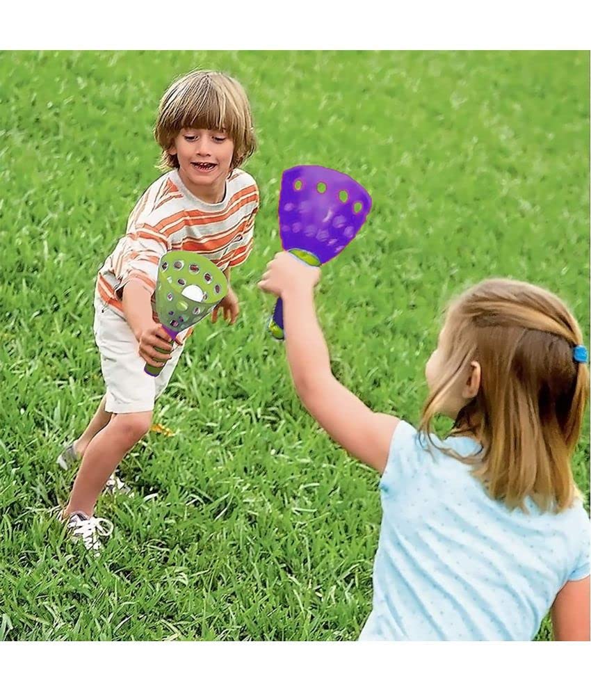Click and Catch Twin Ball Launcher Game with 3 Balls Indoor Outdoor Toy Set, Pop & Catch Ball Play Fun Boys & Girls - Multicolor