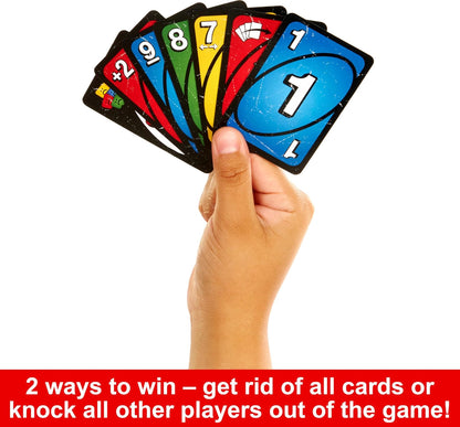 Mattel Games UNO Show ‘em No Mercy Card Game for Kids, Adults & Family Parties and Travel with Extra Cards, Special Rules and Tougher Penalties.