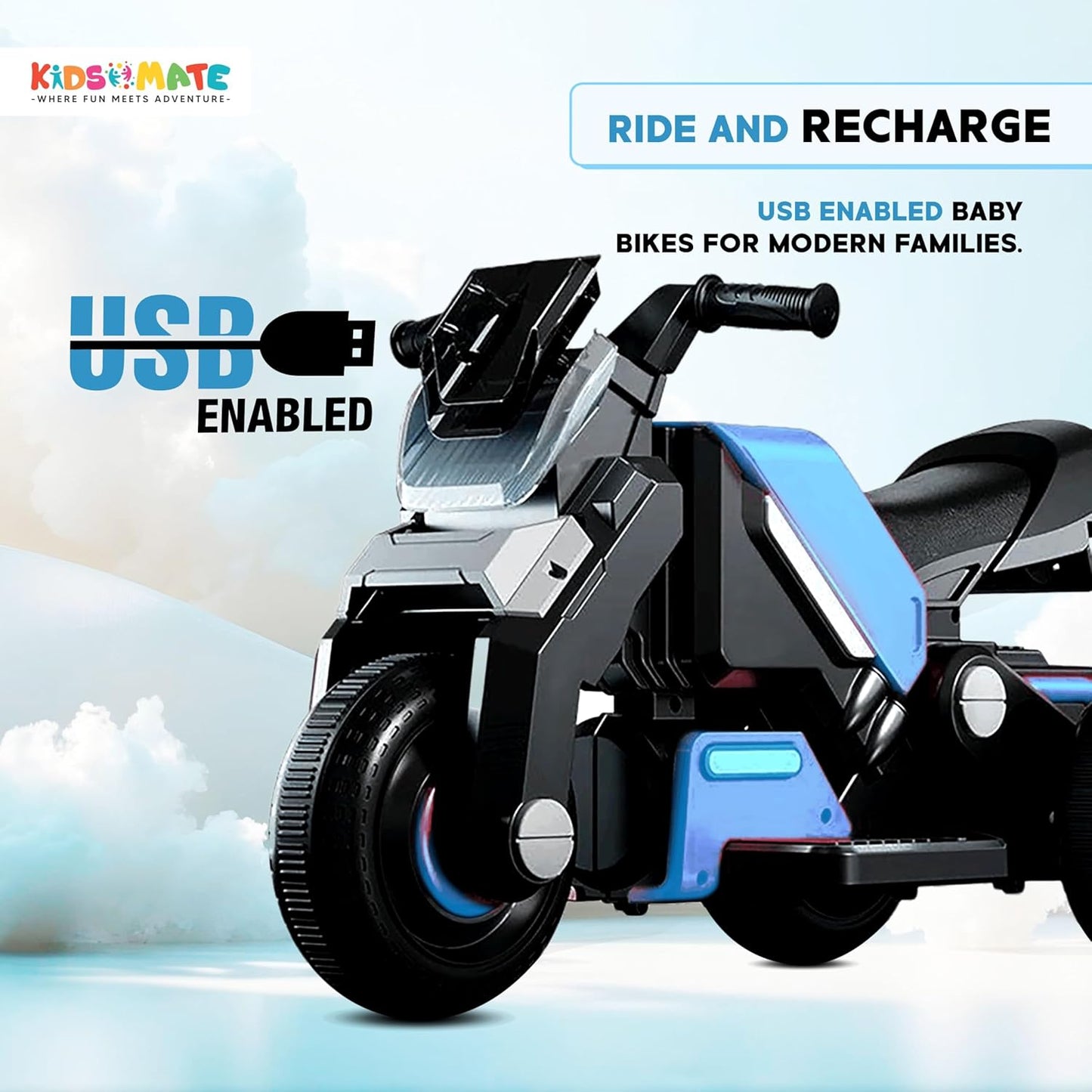 yrider 6V Electric Kids Bike with Rechargeable 6.5 Ah Battery Inbuilt Imported Motor Drive | Music Player, Front LED Light & Foot Accelerator Pedal Bike for Ages 1-4 Years