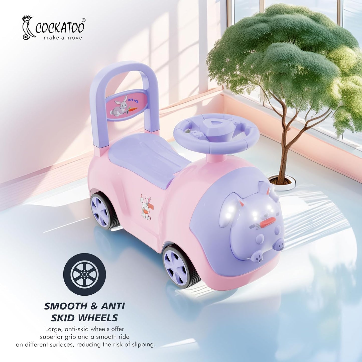 Kids Baby Bunny Swing Car for Kids Ride-On Magic Car with LED Lights & Music Push & Glide Toy for Toddlers with Backrest Seat & Big Wheel Push Car for Ages 1-3 Pink & Purple Up to 25 Kg Brand: Cockatoo
