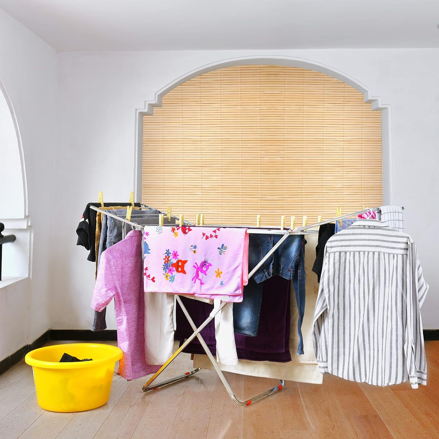 Stainless Steel Foldable Cloth Dryer Stand Double Rack Cloth Stands for Drying Clothes Steel (Cross)