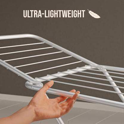 Premium Cloth Drying Stand - 3 Way Folding, Lightweight, 42 Feet Drying Length, 20 Drying Rails (Silver)
