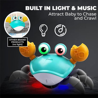Crawling Crab Baby Toy for Kids Toddlers Infant Tummy Time Interactive Moving Toys for Babies 12 Months Electric Sensor Musical Dancing Walking Crab Toy Gift for Kids 1 2 3 Year Rechargeable